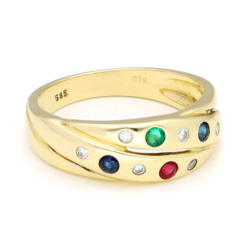 Bague 54 Bague tourbillon en or jaune 14 carats avec diamants et pierres précieuses 58 Facettes E54C28E46F4C4952A23DCDCCC4605307