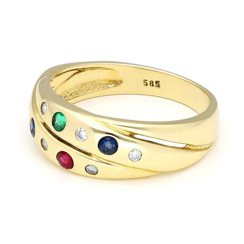 Bague 54 Bague tourbillon en or jaune 14 carats avec diamants et pierres précieuses 58 Facettes E54C28E46F4C4952A23DCDCCC4605307