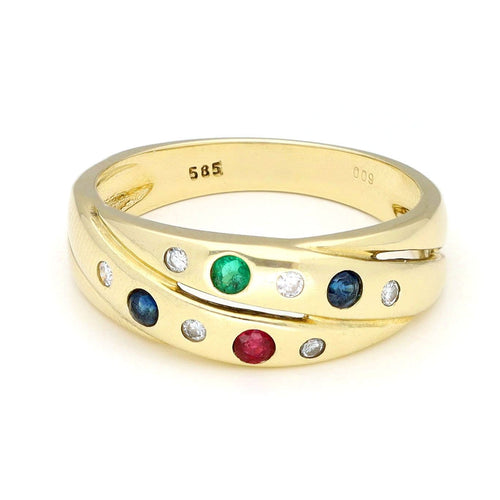 Bague 54 Bague tourbillon en or jaune 14 carats avec diamants et pierres précieuses 58 Facettes E54C28E46F4C4952A23DCDCCC4605307