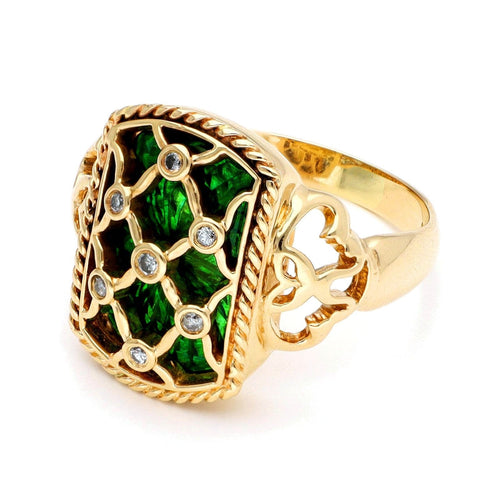 Bague 61 Bague treillis en or jaune 14 carats, diamants et émail 58 Facettes E9D02CAC82424A9E93FB62EBBFAA7096