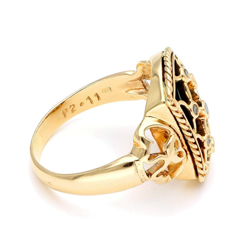 Bague 61 Bague treillis en or jaune 14 carats, diamants et émail 58 Facettes E9D02CAC82424A9E93FB62EBBFAA7096