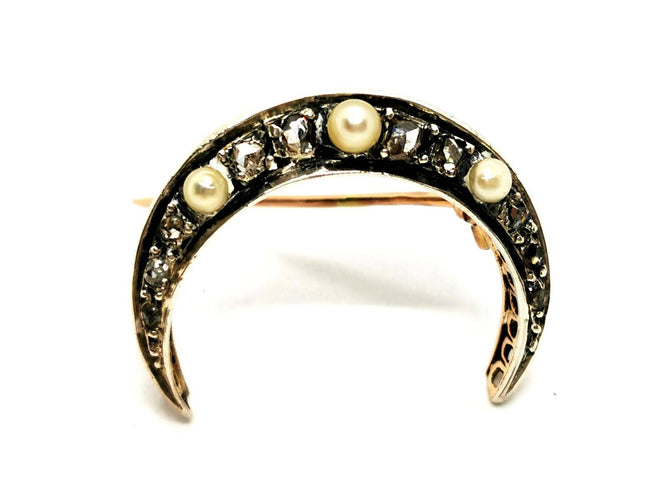 Broche Broche Lune Or jaune, Argent Perle, Diamant 58 Facettes 1791809CN