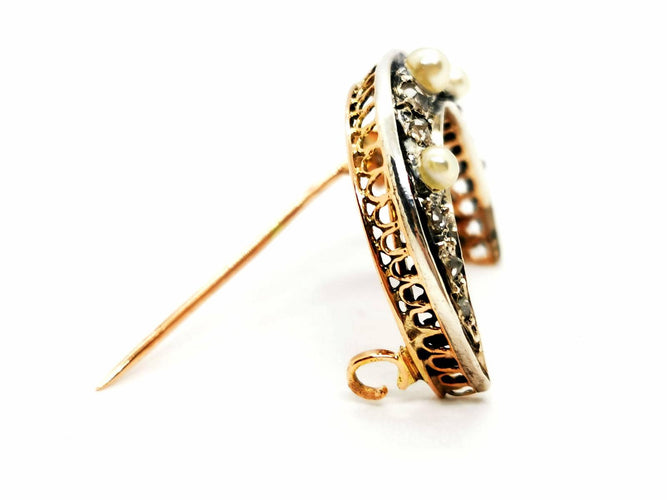 Broche Broche lune en or jaune 14 carats, argent, perles et diamants 58 Facettes 1791809CN