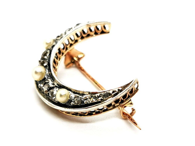 Broche Broche Lune Or jaune, Argent Perle, Diamant 58 Facettes 1791809CN