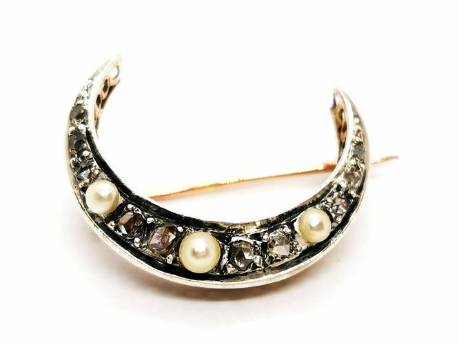 Broche Broche Lune Or jaune, Argent Perle, Diamant 58 Facettes 1791809CN