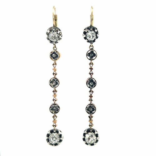 Boucles d'oreilles Boucles d’oreilles anciennes pendantes en or, platine et argent, diamants 58 Facettes