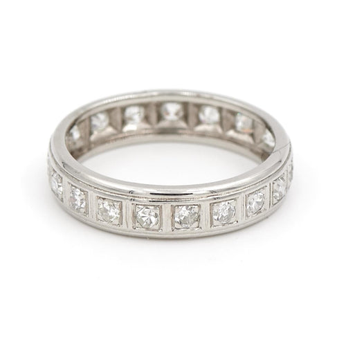 Bague 56 Alliance américaine - Bague en platine sertie de diamants 58 Facettes 1816558CN
