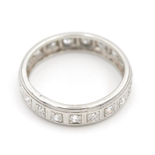 Bague 56 Alliance américaine - Bague en platine sertie de diamants 58 Facettes 1816558CN