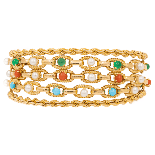 Bracelet Bracelet Manchette Or jaune Cornaline, Chrysoprase, Turquoise 58 Facettes 1833431CN
