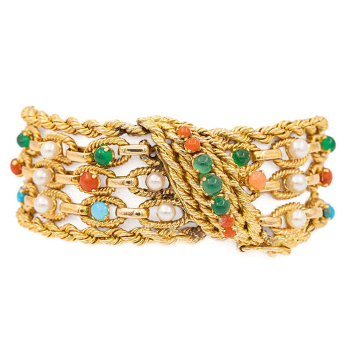 Bracelet Bracelet Manchette Or jaune Cornaline, Chrysoprase, Turquoise 58 Facettes 1833431CN