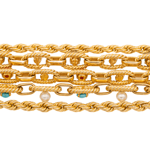 Bracelet Bracelet Manchette Or jaune Cornaline, Chrysoprase, Turquoise 58 Facettes 1833431CN