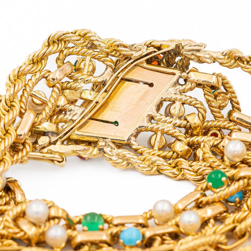 Bracelet Bracelet Manchette Or jaune Cornaline, Chrysoprase, Turquoise 58 Facettes 1833431CN