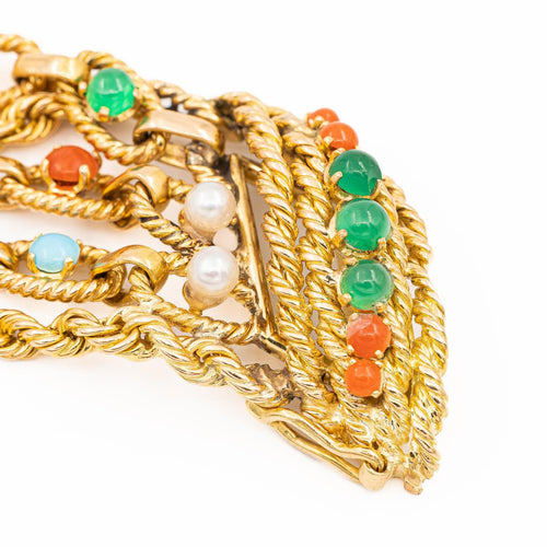 Bracelet Bracelet Manchette Or jaune Cornaline, Chrysoprase, Turquoise 58 Facettes 1833431CN
