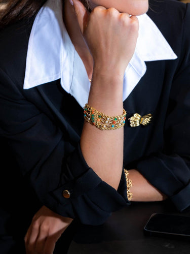 Bracelet Bracelet Manchette Or jaune Cornaline, Chrysoprase, Turquoise 58 Facettes 1833431CN