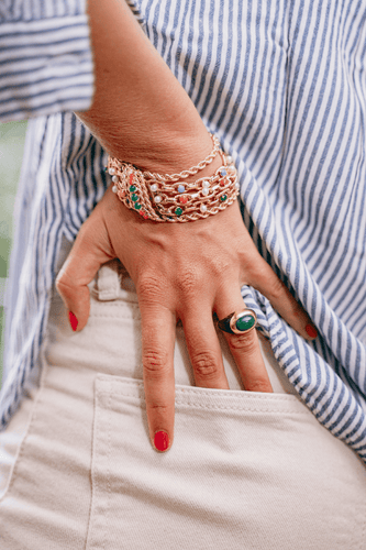 Bracelet Bracelet Manchette Or jaune Cornaline, Chrysoprase, Turquoise 58 Facettes 1833431CN