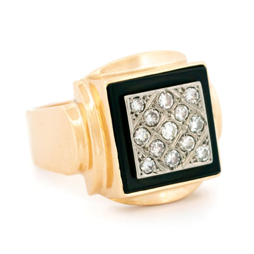 Bague 56 Bague chevalière vintage en or jaune 14k avec diamants et onyx 58 Facettes BC82966C7D91480085CBF6C6C5A7C2E6