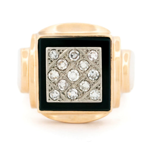 Bague 56 Bague chevalière vintage en or jaune 14k avec diamants et onyx 58 Facettes BC82966C7D91480085CBF6C6C5A7C2E6