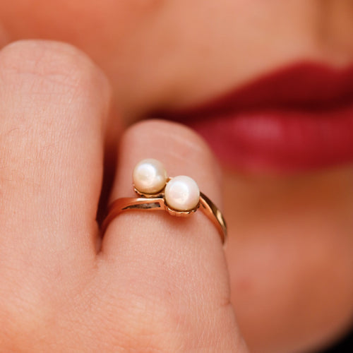 Bague 53 Bague toi et moi en or jaune 18 carats et perles 58 Facettes 18707