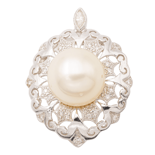 Pendentif Pendentif vintage en or blanc avec perle et diamants 58 Facettes 1931141CN
