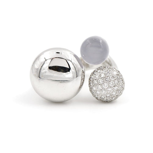 Bague 49 Bague trilogie en or blanc 18 carats, diamants et calcédoine 58 Facettes 1996141CN