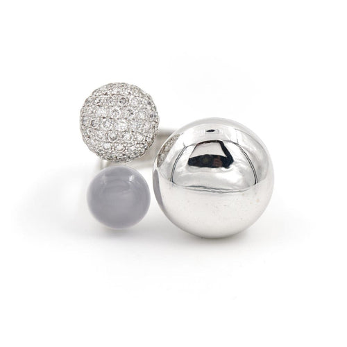 Bague 49 Bague Or blanc Diamant, Calcédoine 58 Facettes 1996141CN