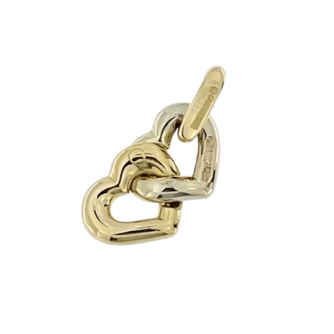 Pendentif CARTIER - 1994 Pendentif Double Coeur ors jaune et blanc 58 Facettes