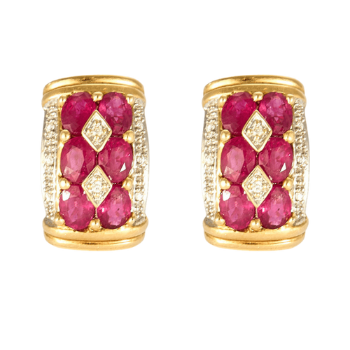 Boucles d'oreilles Demies Créoles Or Jaune Rubis et Diamants 58 Facettes