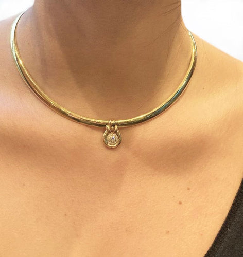 Collier Collier maille Omega en or jaune et diamants, perle et saphir 58 Facettes BO/220120 NSS