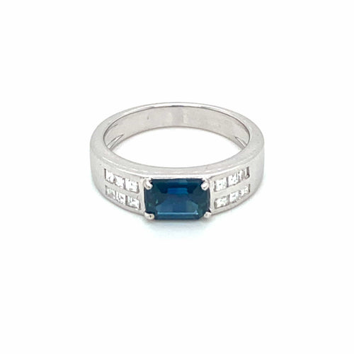 Bague 55 Bague Art déco en or blanc 18 ct saphir et diamants 58 Facettes