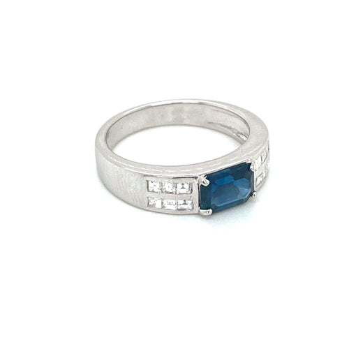 Bague 55 Bague Art déco en or blanc 18 ct saphir et diamants 58 Facettes