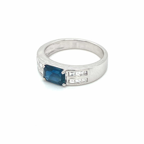 Bague 55 Bague Art déco en or blanc 18 ct saphir et diamants 58 Facettes
