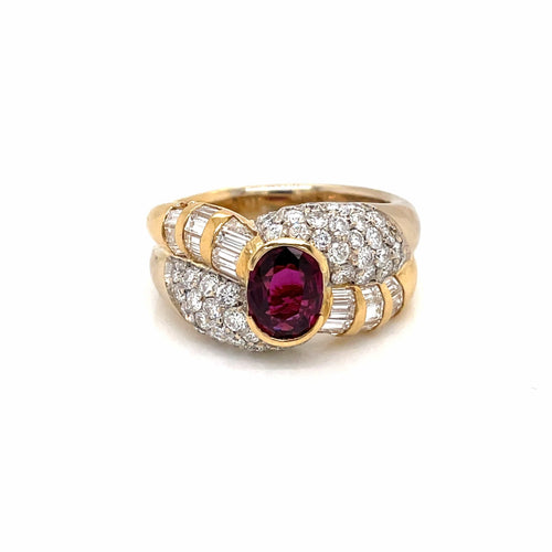 Bague 60 Bague cocktail rubis et diamants en or jaune et blanc 18 carats 58 Facettes