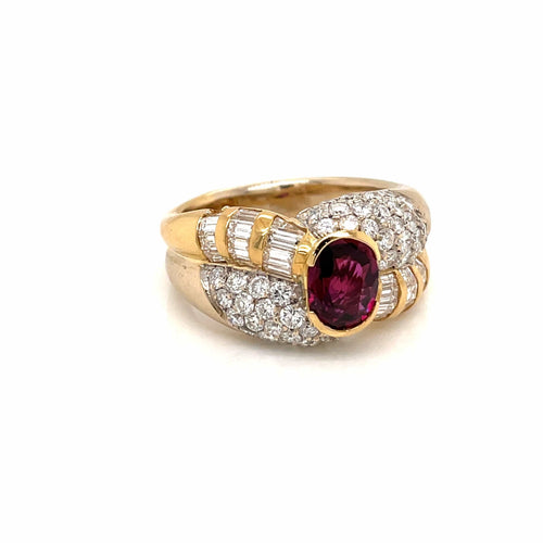 Bague 60 Bague cocktail rubis et diamants en or jaune et blanc 18 carats 58 Facettes