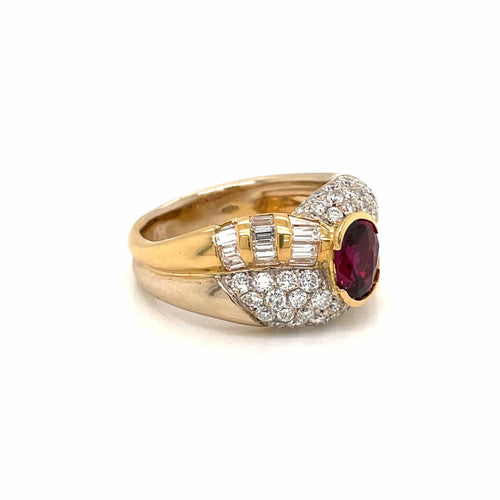 Bague 60 Bague cocktail rubis et diamants en or jaune et blanc 18 carats 58 Facettes