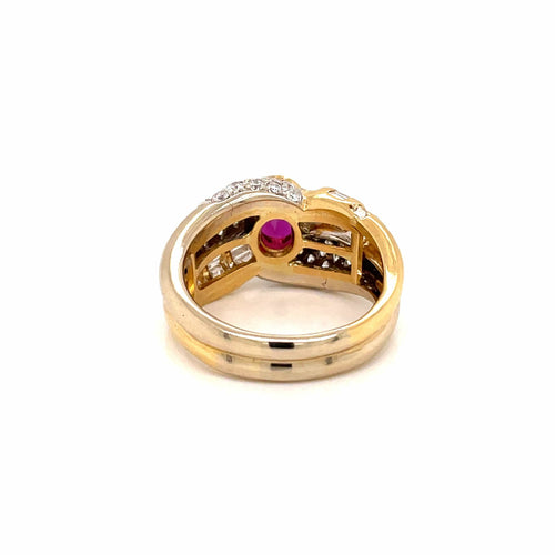 Bague 60 Bague cocktail rubis et diamants en or jaune et blanc 18 carats 58 Facettes