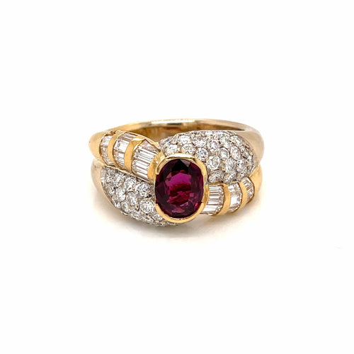 Bague 60 Bague cocktail rubis et diamants en or jaune et blanc 18 carats 58 Facettes