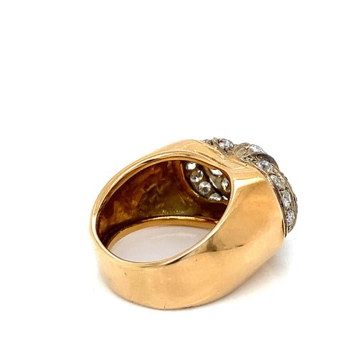 Bague 56 Bague Art déco pavée de diamants en or rose 18 carats et argent 58 Facettes