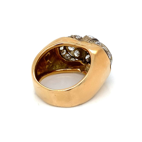 Bague 56 Bague Art déco pavée de diamants en or rose 18 carats et argent 58 Facettes