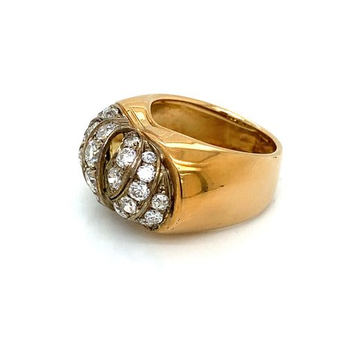 Bague 56 Bague Art déco pavée de diamants en or rose 18 carats et argent 58 Facettes