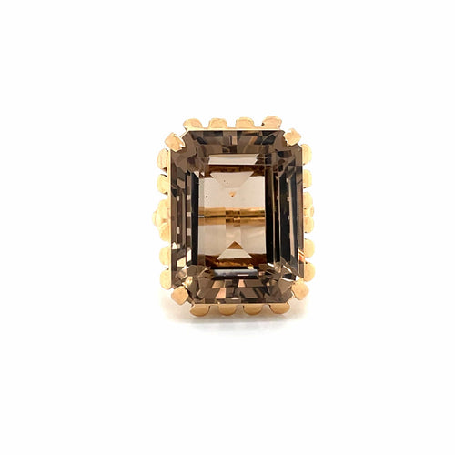 Bague 54 Bague rétro en or rose 18 carats avec quartz fumé 10 carats 58 Facettes
