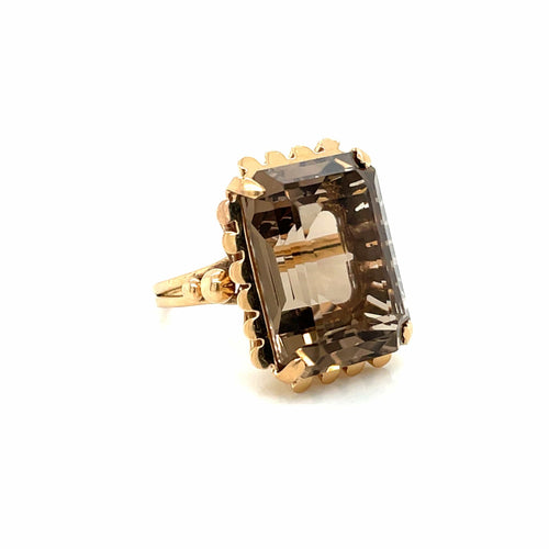 Bague 54 Bague rétro en or rose 18 carats avec quartz fumé 10 carats 58 Facettes