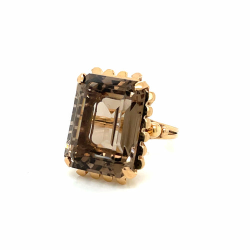 Bague 54 Bague rétro en or rose 18 carats avec quartz fumé 10 carats 58 Facettes