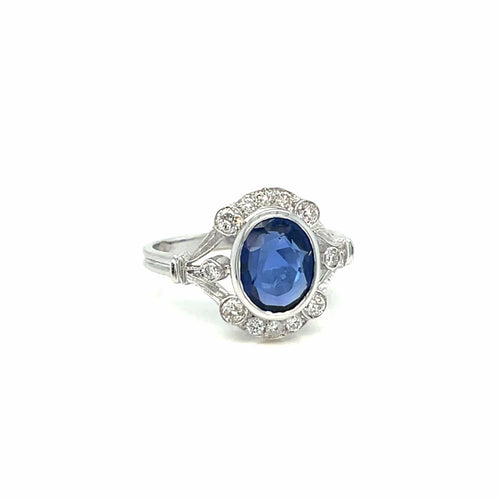 Bague 55 Art déco - Bague en or blanc 18 carats, saphir birman et diamants 58 Facettes