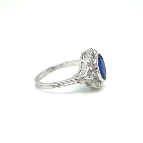 Bague 55 Art déco - Bague en or blanc 18 carats, saphir birman et diamants 58 Facettes