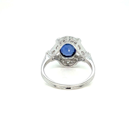 Bague 55 Art déco - Bague en or blanc 18 carats, saphir birman et diamants 58 Facettes