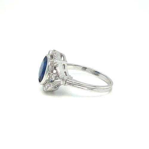 Bague 55 Art déco - Bague en or blanc 18 carats, saphir birman et diamants 58 Facettes