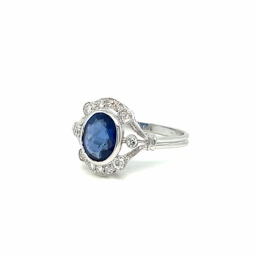 Bague 55 Art déco - Bague en or blanc 18 carats, saphir birman et diamants 58 Facettes