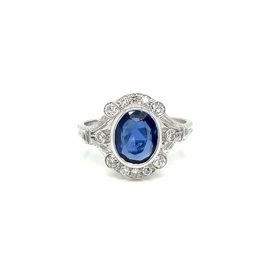 Bague 55 Art déco - Bague en or blanc 18 carats, saphir birman et diamants 58 Facettes
