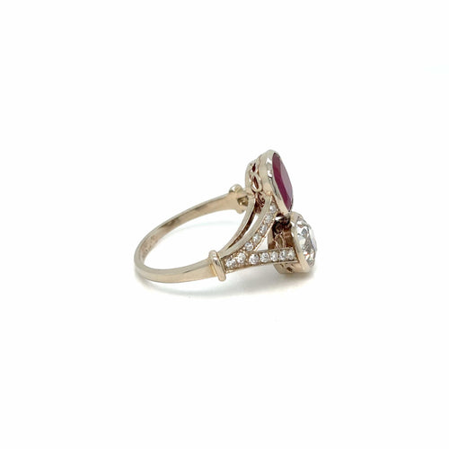 Bague 53 Bague Toi & Moi victorienne en or 18 carats, rubis et diamants 58 Facettes