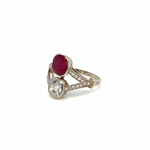 Bague 53 Bague Toi & Moi victorienne en or 18 carats, rubis et diamants 58 Facettes